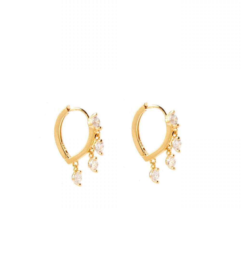 NEW NATIVE GEM women's dangling crystal huggie earrings in gold